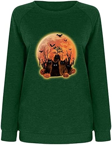 Suéteres de Halloween Zefotim para mulheres, moda casual feminina 2022 Halloween Impressão de manga longa Pullover O-pescoço