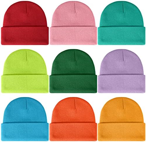 Elfcool 9 pacote crianças chapéus de inverno chapéus coloridos de esqui de malha quente colorido Caps de crânio para