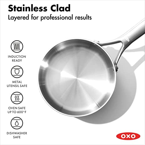 Oxo mira mira tri-aço inoxidável, 1,5qt e 3qt panela de panela com tampas, indução, moldura múltipla, lava-louças e utensílios de