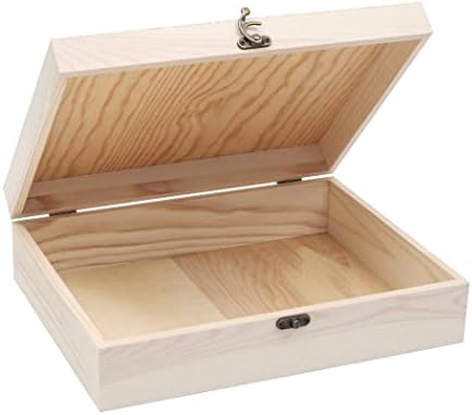 Produtos Vikos Caixa de madeira inacabada com tampa articulada para artesanato caixa de pinheiro de jóias de armazenamento diy - 12
