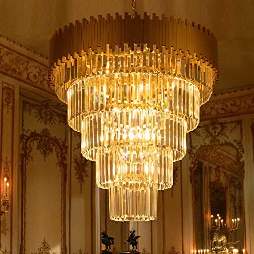 Wellmet Large Crystal Chandelier 30 , Lustre de cristal moderno de 5 camadas 10 luzes, luminária de lustre de ouro redonda contemporânea