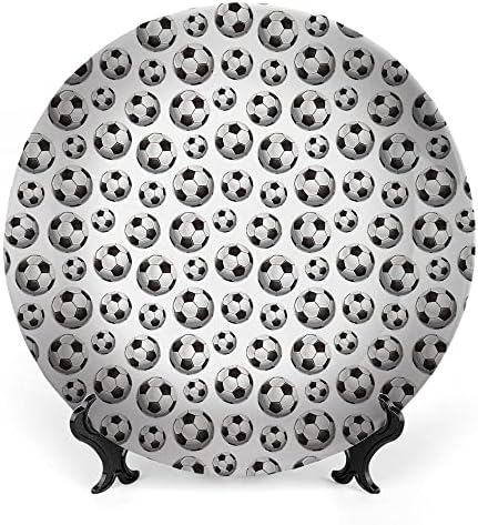 Placas decorativas de Ligutars, ornamento de impressão da sala dos meninos, Ícone de esportes de bolas de futebol gráfico vívido, 6 polegadas, decoração de parede de cozinha, carvão cinza branco