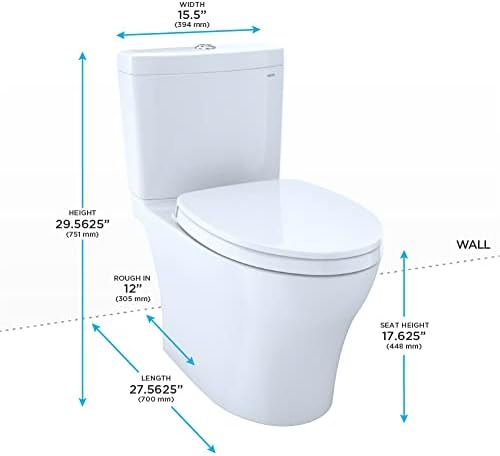 TOTO® AQUIOS® IV Duas peças de duas peças Dual Flush 1,28 e 0,9 GPF UNIVERNAL HEILET HOONET COM CEFiontect®, Washlet®+ Pronto,