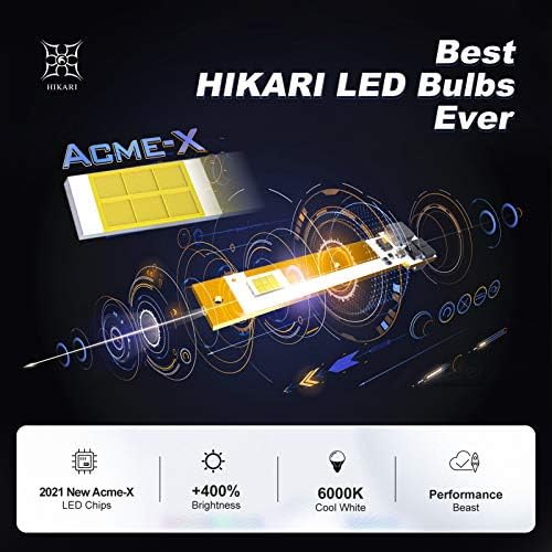 Hikari 20000lm 2022 Série Hipestar, compatível com Toyota RAV4 2013-2015 Bulbos de farol de LED, reposição de feixe baixo e atualização de feixe alto, 6000k Cool White, pacote de 4
