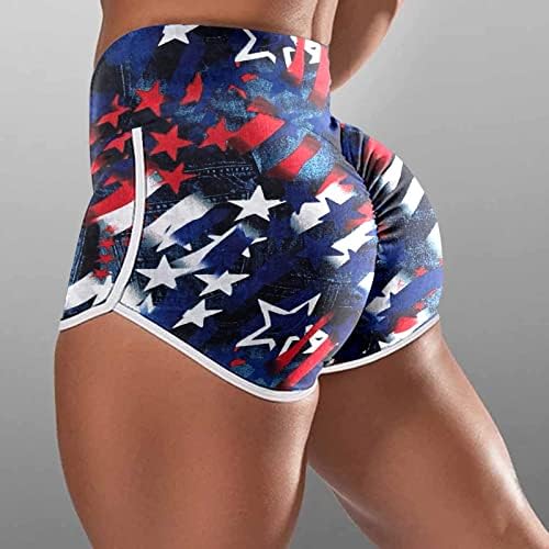 American Bandle Biker Shorts Mulheres Scrunch Butt Buttless Yoga Shorts Patriótico 4 de julho Stretch Yoga Stretch Bike Calça