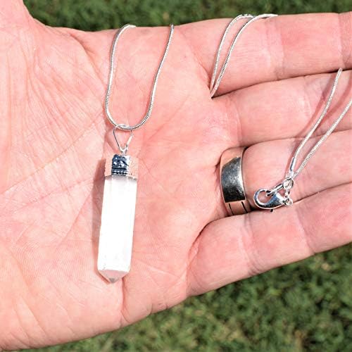 Gemas de Zenergy Charged Himalayan Gemstone Crystal Pinging Perfect Pingente + 20 Cadeia de prata + Coração de Carregamento Selenito [incluído]