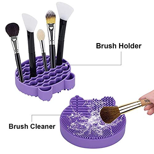 Tapete de limpeza de escova de maquiagem com remoção de cores esponja 2 em 1 pincel de silicone bloco de limpeza com