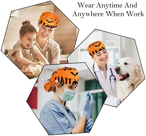 Capitões médicos para mulheres com botões de cabelo comprido, boné de trabalho ajustável de 2 peças, Halloween desenhado