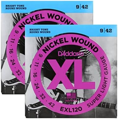 D'AdDario Super Light Nickel Wound Electric Guitar Strings 9-42 2 pacote