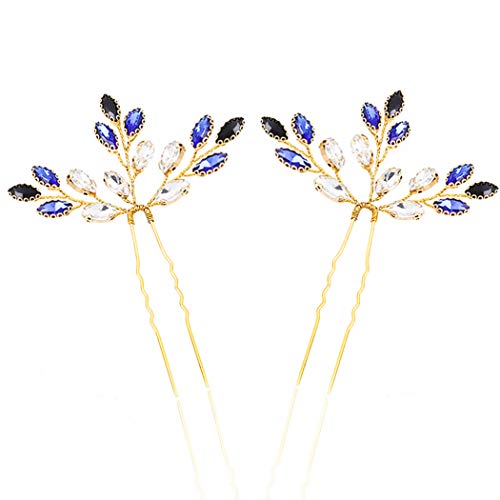 Barode Bride Wedding Hair Pins Blue Crystal Bridal Headpieces Acessórios para mulheres e meninas pacote de 2