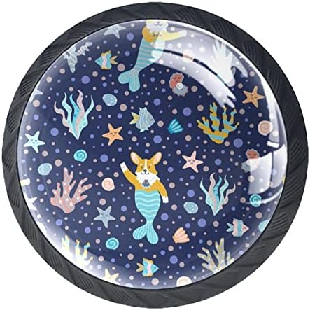 Tyuhaw Round gaveta Placks Handle Dog Curgi engraçado com estrelas de sereia impressão com parafusos para armários de