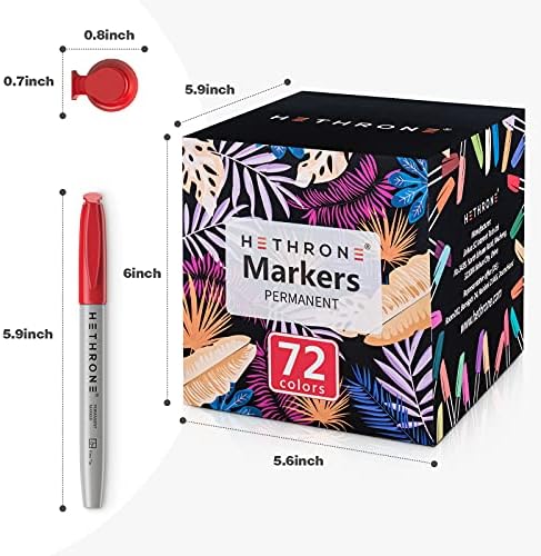 Marcadores permanentes de hetrona para coloração adulta, 72 marcadores de cores variadas, canetas de marcadores coloridas