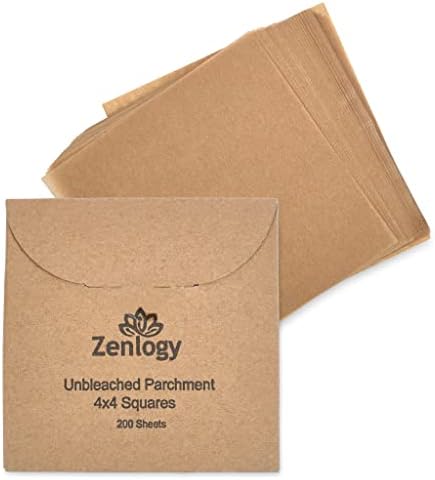 Zenlogy 4x4 Pequenos quadrados de papel manteiga - papel de pergaminho não branqueado, antiaderente e pré -corte - ideal para