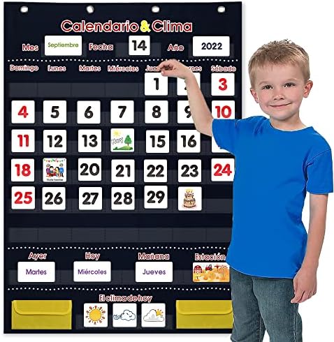 Calendario Espanol - Calendário de bolso do calendário espanhol Calendário e gráfico de bolso meteorológico com 142 cartões de inflamação espanhola - calendário climático para ensino de sala de aula, educação em casa em espanhol