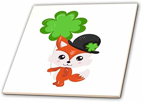 3drose fox irlandês raposa segurando uma ilustração de balão de trevo de quatro folhas - azulejos