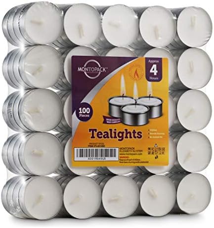 Montopack Lights de chá sem perfume velas a granel | 100 velas de chá brancas, sem fumaça, sem gotejamento e duradouros