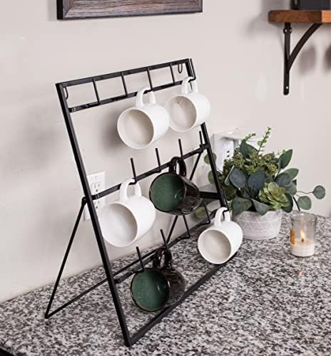 Birdrock Home 14 -HOOK CUMENTE RATURA - Free Standing ou Wall Mountable - Coffee Cop Cup de copo de vidro do cofre - Decora de café - Decora - Organizador decorativo de cozinha - Aço preto de metal preto plano