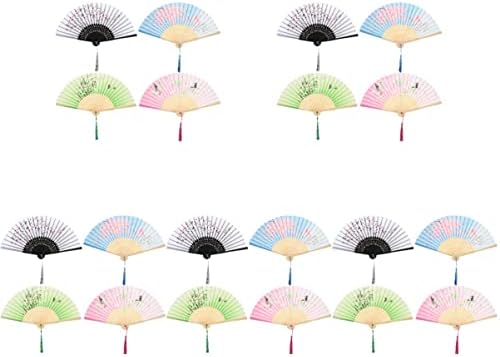 STOBOK 20PCS Fãs de madeira portátil Prop Music Música Chinesa Are adereços Hanfu Floral Casamento Decorativo Girls Craft Wood Presentes