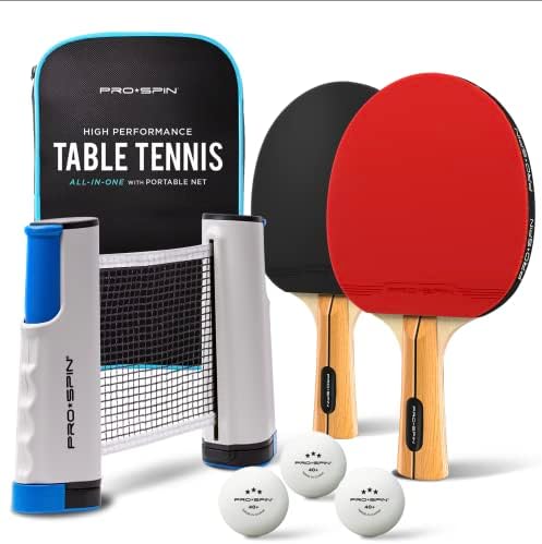 Pro-spin All-in-One 2-Player Ping Pong Pong Pontdles Conjunto e pacote de bolas de pingue-pongue laranja | Tênis de mesa Conjunto com pingue -pongue retrátil NET | Papdles premium | Estojo de armazenamento