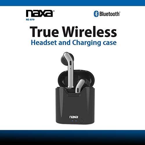 NAXA Electronics True Wireless Earnessphones com caixa de bateria de carregamento, preto