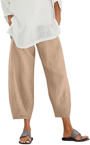 Calça caprieira de linho de algodão para mulheres calças de verão casuais com bolsos calças de harém vintage harém vintage