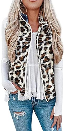 Camisa térmica de manga comprida feminina com zíper de pelúcia de check-in-dye leopardo com casaco de colete com leopardo