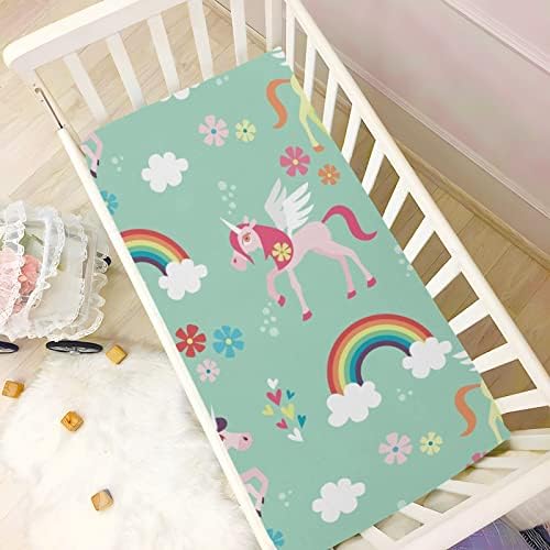 Baby Cute Unicorn Crib Sheet para meninos meninas, lençóis de colchão de criança, colchão de berço Folha de preparação 2033