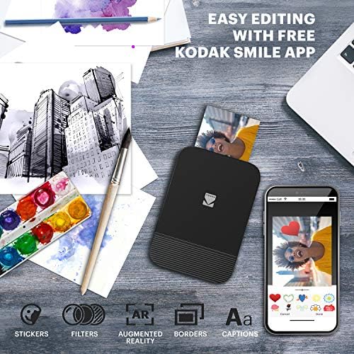 Kodak sorriso instantâneo Impressora Bluetooth Digital para iPhone & Android - Editar, Imprimir e compartilhar fotos Zink 2x3 com aplicativo Smile