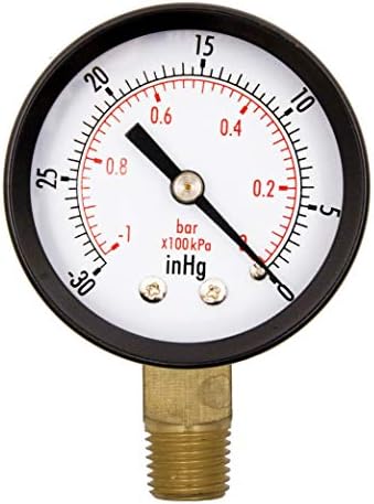 Durachoice 2 Medidor de pressão de vácuo de utilidade, gás de água, WOG, 1/4 NPT LWR MOUNT, 30HG/0PSI GSAD2012-VUPD, OEM