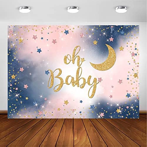 Avezano Oh Baby Signo de pano de fundo aquarela azul e rosa nuvens oh, bebê pano de fundo da lua e estrela do chá de bebê fotografia