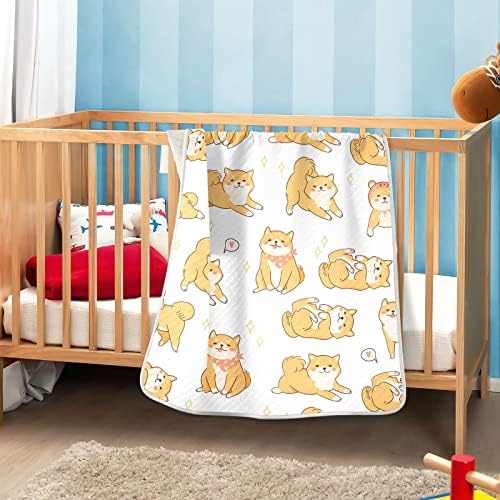 Clante de arremesso Kawaii Shiba Inu Cingonete de algodão para bebês, recebendo cobertor, cobertor leve e macio para berço, carrinho, cobertores de berçário, filhote, 30x40 in, branco