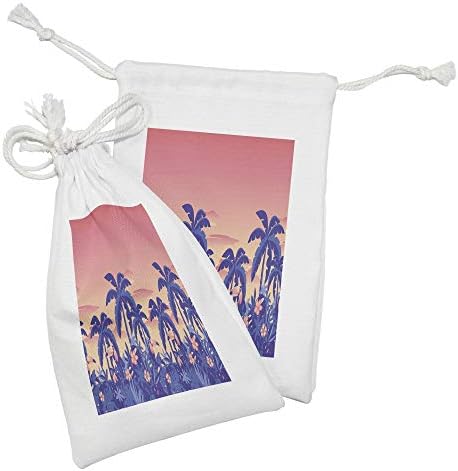 Conjunto de bolsas de tecido do Havaí de Ambesonnei de 2, imagem exótica do pôr -do -sol com flores de palmeiras toucans, pequenos saco de cordão para máscaras e favores de produtos de higiene pessoal, 9 x 6, coral de coral azul