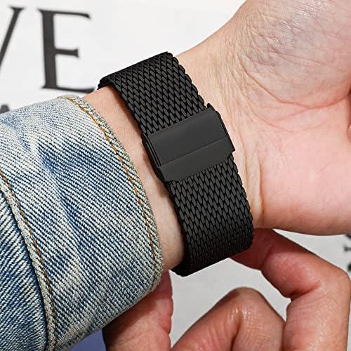 Niauge Titanium Mesh Watch Band for Mens Mulheres, titânio puro Milanese Watch tiras com fecho de segurança preta prata 19mm 20mm