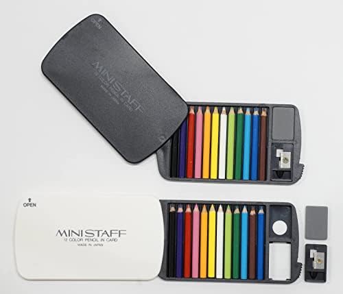 Mini Stuff Bg-A358V-4 Mini lápis de cor 12 cores e aparelho de areia de apontador, pacote de 4 conjuntos