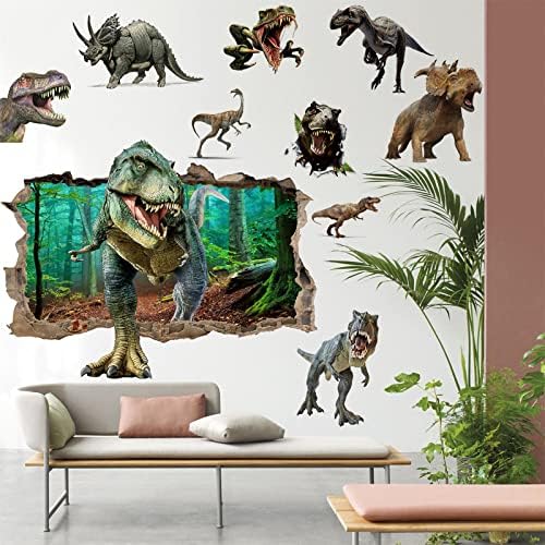 Adesivos de parede de dinossauros 3D Peel and Stick Vinyl Greate Dino adesivos de dinossauros decalques de parede de dinossauros removíveis para sala de estar familiar, decoração de parede de fundo, quarto de meninos infantis