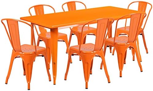 Flash Móveis Grade Comercial 31.5 x 63 Mesa de metal amarelo retangular para fora do interior de mesa com 6 cadeiras de pilha