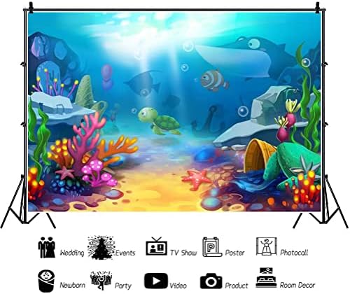 Oerju 5x4ft desenho animado subaquático Mundial fotografia pano de fundo azul oceano bonito coral peixe fofo fundo infantil de aniversário de bebê bandeira de bandeira de bandeira de parques retratos