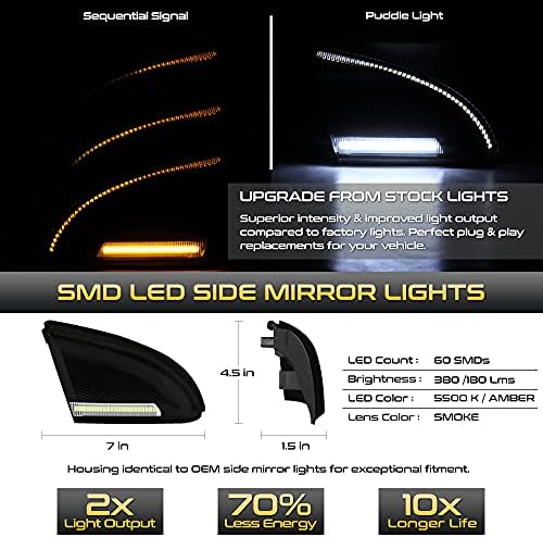 VIPMOTOZ SMOKED Lens Switchback Branco branco e âmbar espelho lateral lateral lâmpada lâmpada de poça leve para 2009-2018 Compatível