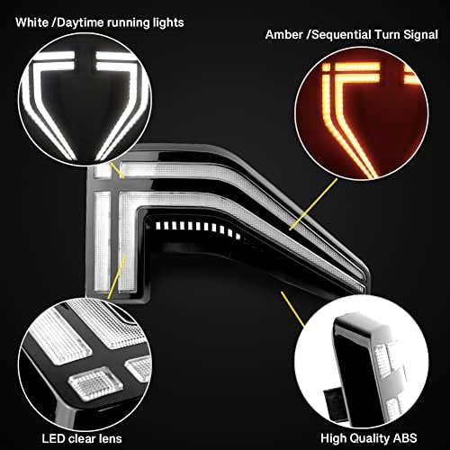 Keeforthewin LED FRONT FENDER LUZES ACORDOS ATRADOS PARA FORD F150 RAPTOR 2021 Acessórios com sinal de giro sequencial âmbar/Luzes de corrida diurnas brancas