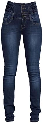 Mulheres Botão High Rise Botão Frente Jeans Skinny Stretch Classic casual slim fit calça jeans de bujão Jean Trouser cônico
