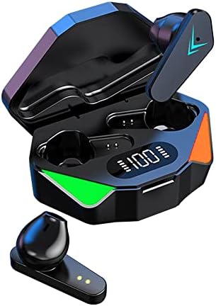 EDEALZ Bluetooth Wireless 5.2 Gaming à prova de suor fones de ouvido com microfone, Caso de carregamento recarregável de RGB LED 24 horas