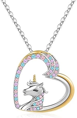 Daiasns Unicorns Colar presentes para meninas, 18k Gold e ouro branco banhado colorido colorido pingente de coração colares