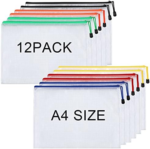 AAA 12pcs A4 Mesh Zipper bolsas | Bolsas de plástico transparente com zíper | bolsa de zíper em malha bolsa de documentos