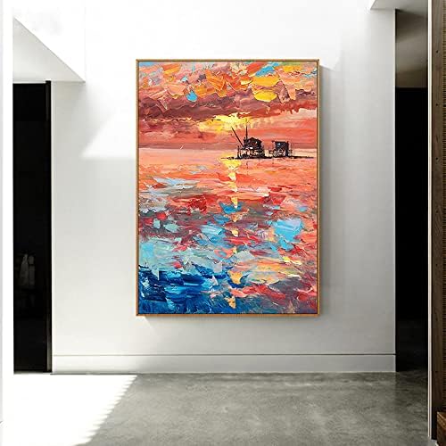 Pintura a óleo ZZCPT, pintura de cenas de mar vermelha de grande tamanho na tela de arte de parede de parede moderna