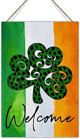 Decoração de parede sinal de madeira bandeira irlandesa decoração de trevo sorte de boas -vindas sinal xadrez de leopardo
