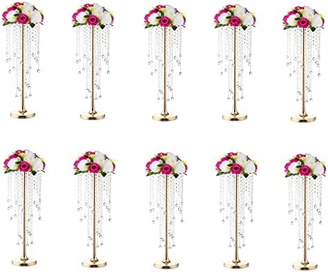 10 PCs 21,65 polegadas de cristal stand stand centerpieces para mesas, suporte para arranjo de flores de metal dourado, elegante vasos de metal a granel para decoração de cerimônia de festa de recepção