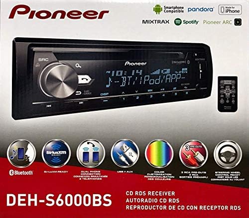 Receptor de CD Pioneer DEH-S6000BS com funções aprimoradas de áudio, MixTrax de compatibilidade de aplicativos de arco pioneiro aprimorado, construído em Bluetooth e Siriusxm pronto