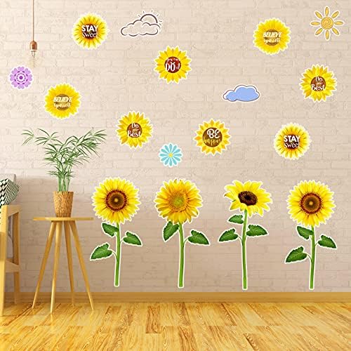 16 peças Sunflower Sala de aula Decorações de quadro de boletim Sun Flor Flower Cutouts com crescimento Dias positivos Acentos