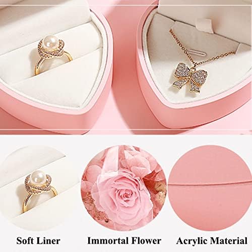 Caixa de anel de rosa de flor preservada, caixa de jóias de veludo de formato de coração para o Dia das Mães do Dia dos Namorados