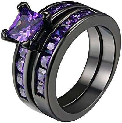 Casais pretos, anéis correspondentes Women Purple Violet Wedding Anéis